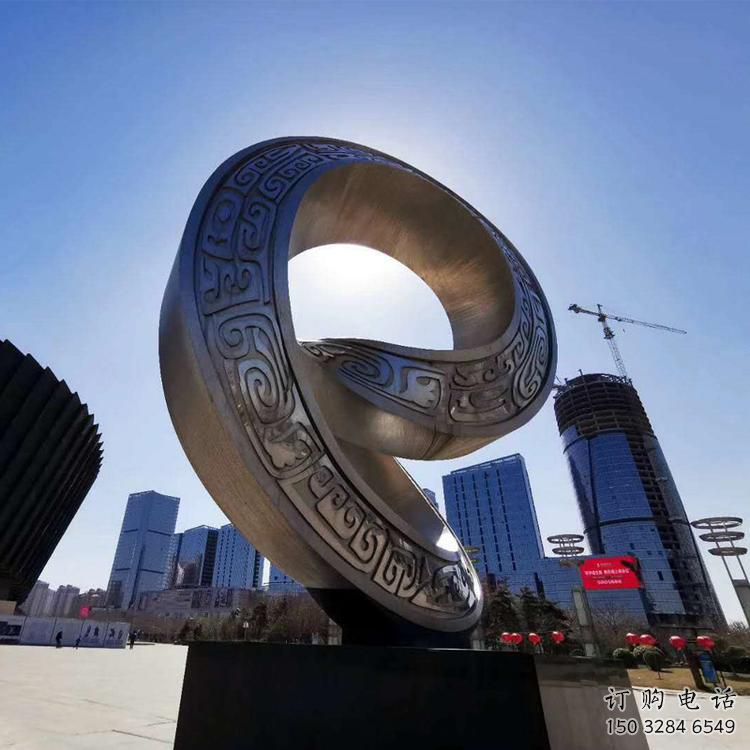 現代雙環雕塑廠家 大型別墅區擺件 創意不銹鋼雙環雕塑生產