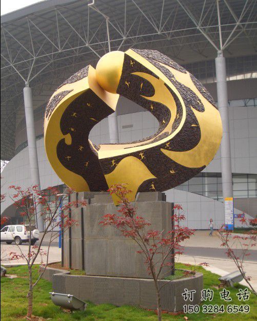 公園環形雕塑廠家 戶外擺件 烤漆不銹鋼環形雕塑生產