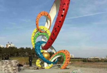彩繪雙環雕塑廠家 公園廣場擺件 街頭不銹鋼雙環雕塑制作