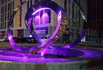 燈光雙環雕塑廠家 現代廣場小品 商業街不銹鋼雙環雕塑生產