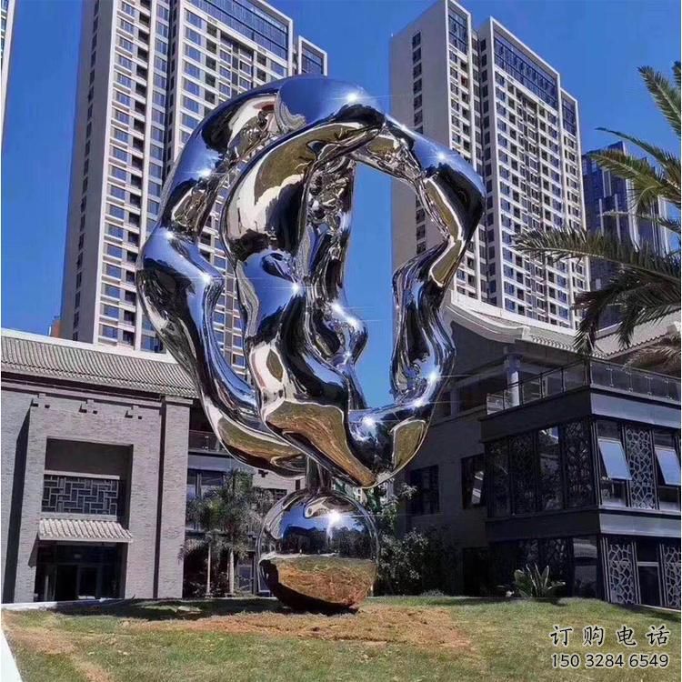 步行街環形雕塑廠家 鏡面創意小品 現代不銹鋼環形雕塑制作