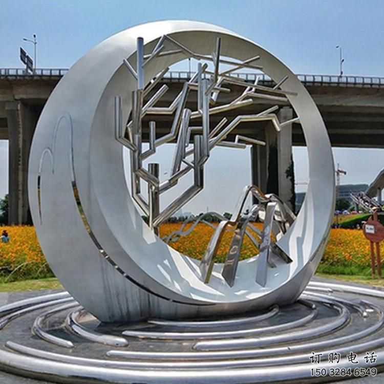 創意環形雕塑廠家 現代小品 公園不銹鋼環形雕塑生產