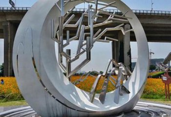 創意環形雕塑廠家 現代小品 公園不銹鋼環形雕塑生產