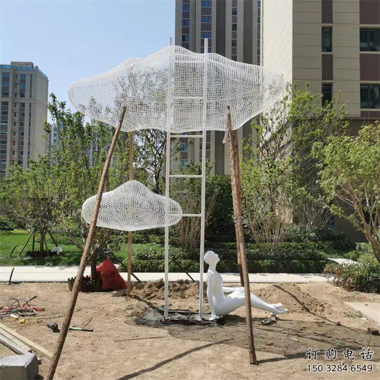 烤漆云梯雕塑廠家 現(xiàn)代小品 戶外不銹鋼云梯雕塑價格