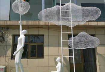 商業(yè)街云梯雕塑廠家 現(xiàn)代擺件 鏤空不銹鋼云梯雕塑生產(chǎn)