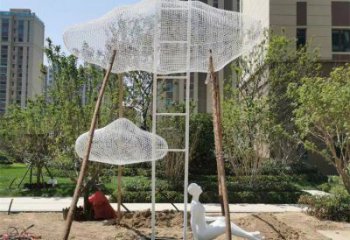 烤漆云梯雕塑廠家 現(xiàn)代小品 戶外不銹鋼云梯雕塑價格