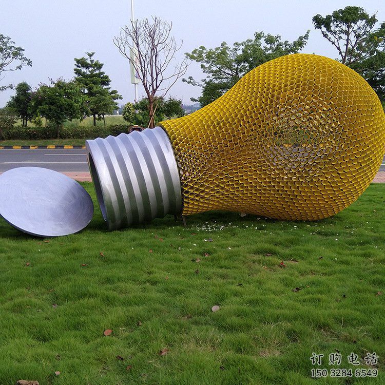 烤漆電燈泡雕塑廠家 創意小品 戶外不銹鋼電燈泡雕塑生產
