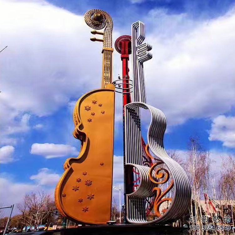 烤漆小提琴雕塑廠家 歐式步行街擺件 大型不銹鋼小提琴雕塑