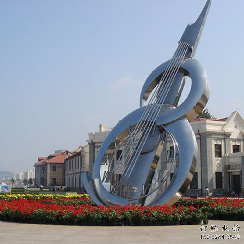 戶外吉他雕塑廠家 創意小品 鏡面不銹鋼吉他雕塑制作
