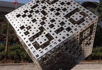 鏤空立方體雕塑廠家 廣場小品 鏤空不銹鋼立方體雕塑廠