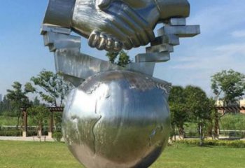 鏡面握手雕塑廠家 大型擺件 現代不銹鋼握手雕塑廠