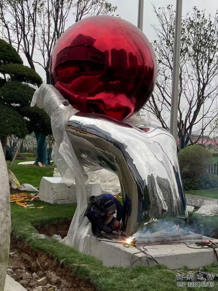 現代紅日雕塑廠家 大型別墅區擺件 鏡面不銹鋼紅日雕塑廠