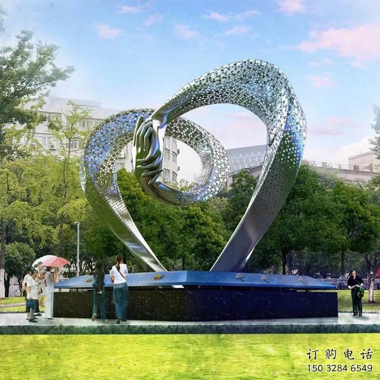 異形心心相印雕塑廠家 現代廣場抽象小品 
