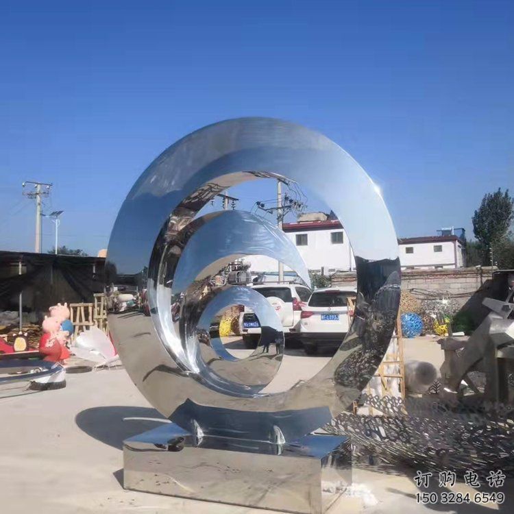 現代圓盤雕塑廠家 大型別墅區擺件 鏡面不銹鋼圓盤雕塑廠