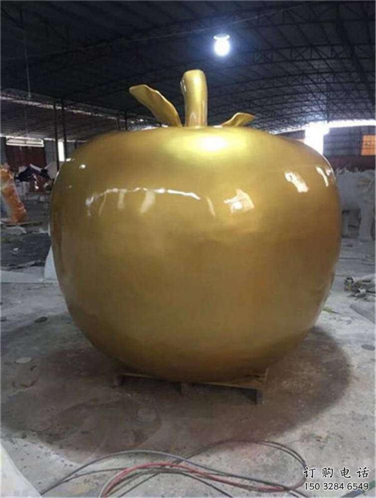 創意金蘋果雕塑廠家 公園小品 戶外不銹鋼金蘋果雕塑廠