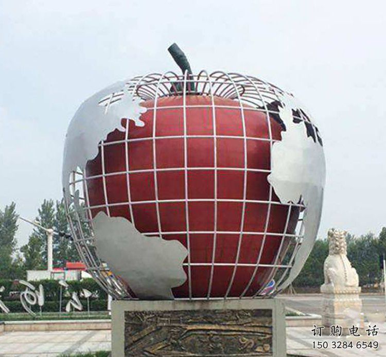 拉絲金蘋果雕塑廠家 鏤空創(chuàng)意擺件 別墅區(qū)不銹鋼金蘋果雕塑廠