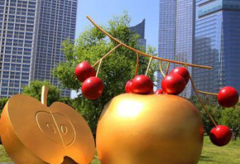 創意金蘋果雕塑廠家 現代小品 公園不銹鋼金蘋果雕塑廠