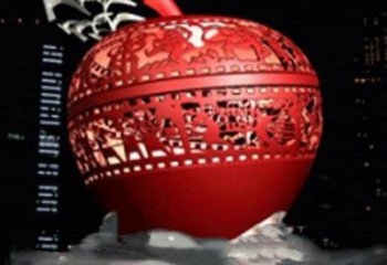 鏤空金蘋果雕塑廠家 園林小品 住宅小區不銹鋼金蘋果雕塑廠