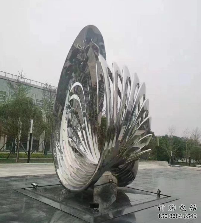 廣場貝殼雕塑廠家 戶外小品 鏡面不銹鋼貝殼雕塑定做
