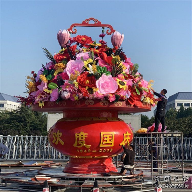 幾何花籃雕塑廠家 抽象小品 彩繪不銹鋼花籃雕塑價格