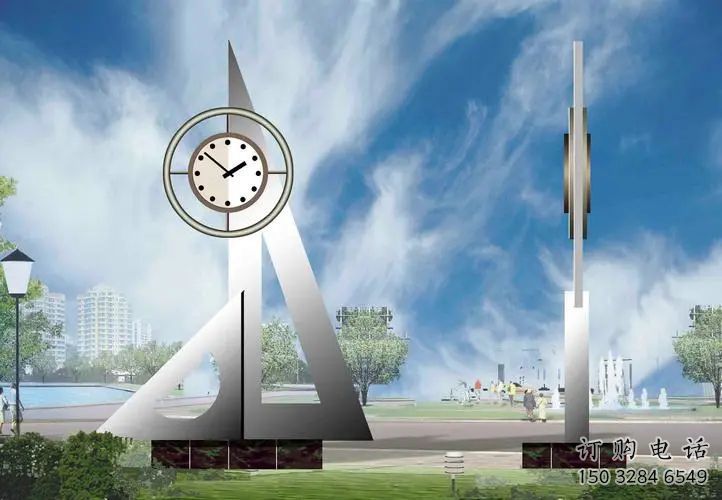 幾何鐘表雕塑廠家 廣場(chǎng)小品 大型不銹鋼鐘表雕塑制作