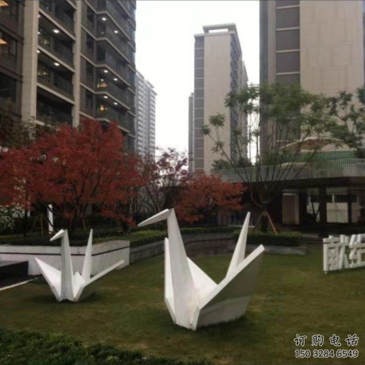 切面千紙鶴雕塑廠家 庭院擺件 現代不銹鋼千紙鶴雕塑生產