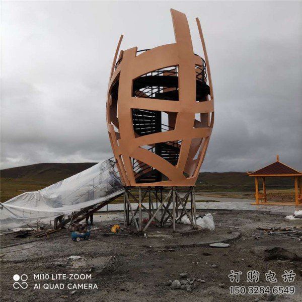 街道鳥籠雕塑廠家 現代擺件 噴漆不銹鋼鳥籠雕塑廠