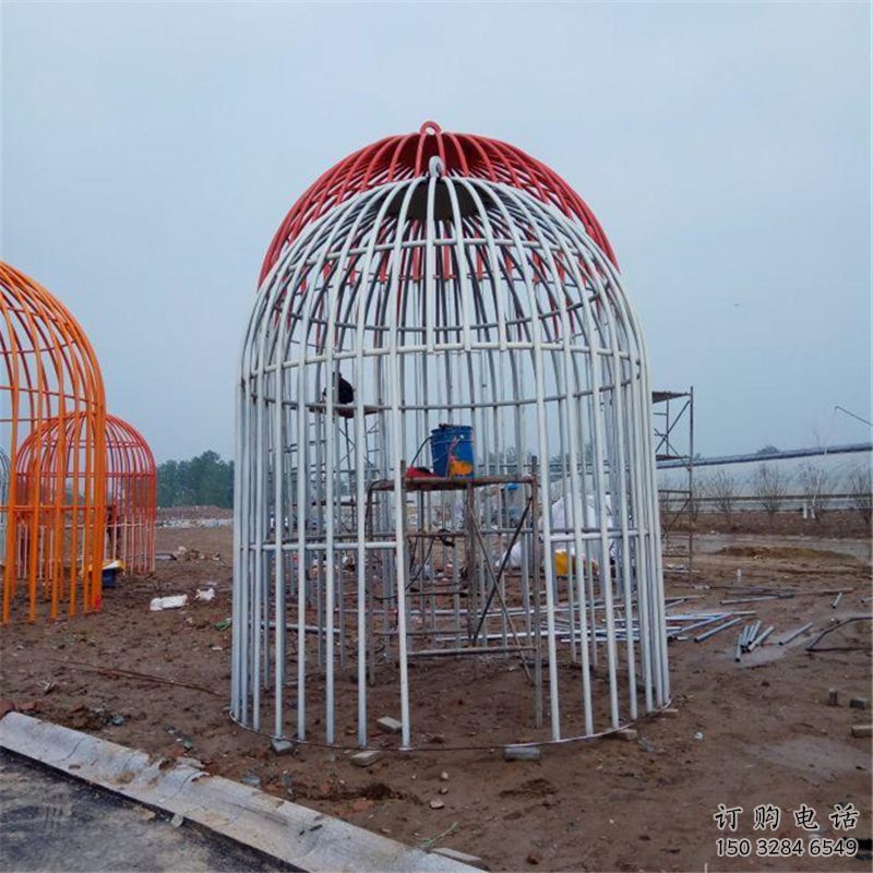 彩繪鳥籠雕塑廠家 鋼管擺件 街頭不銹鋼鳥籠雕塑廠