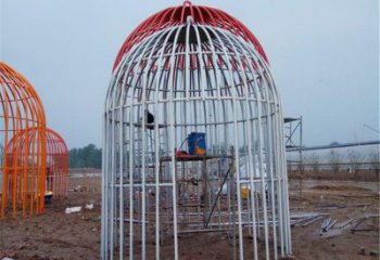 彩繪鳥籠雕塑廠家 鋼管擺件 街頭不銹鋼鳥籠雕塑廠