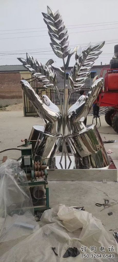 鏡面麥子雕塑廠家 烤漆大型擺件 公園不銹鋼麥子雕塑廠