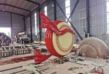 幾何鑼鼓雕塑廠家 彩繪工藝小品 創意不銹鋼鑼鼓雕塑加工廠