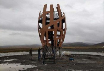 現代籠子雕塑廠家 大型別墅區擺件 烤漆不銹鋼籠子雕塑廠