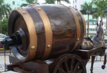噴漆酒桶雕塑廠家 中式村口小品 草地酒桶雕塑廠