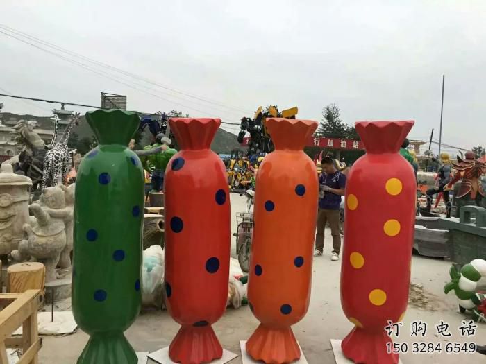 彩繪糖果雕塑廠家 抽象擺件 街頭不銹鋼糖果雕塑廠