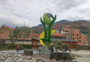 現(xiàn)代青果雕塑廠家 大型別墅區(qū)擺件 創(chuàng)意不銹鋼青果雕塑定做
