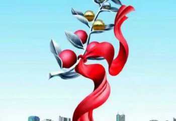 幾何青果雕塑廠家 公園廣場小品 烤漆不銹鋼青果雕塑定制