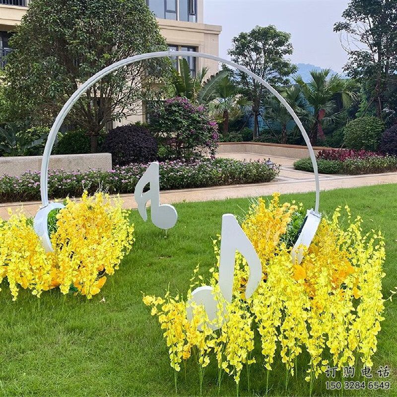 現代耳麥雕塑廠家 大型別墅區擺件 幾何不銹鋼耳麥雕塑廠