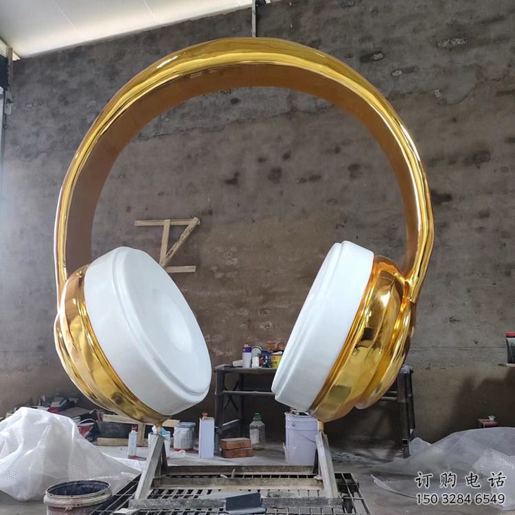 鍍金耳麥雕塑廠家 鑄造音樂擺件 大型不銹鋼耳麥雕塑廠