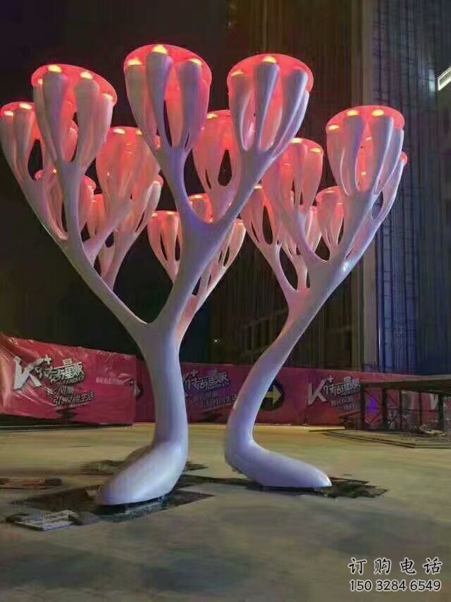 大型花傘雕塑廠家 鍛造發(fā)光小品 戶外不銹鋼花傘雕塑定做