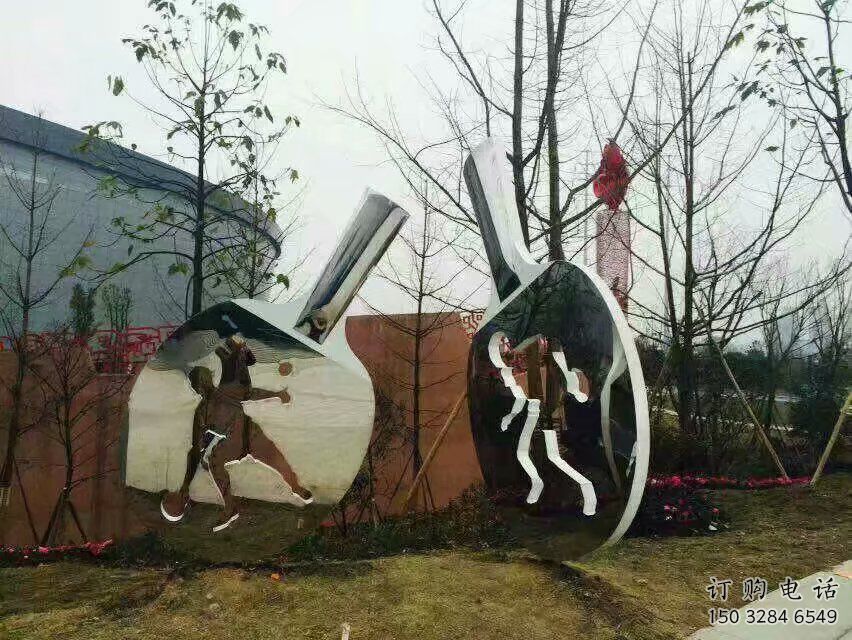 現代乒乓球拍雕塑廠家 大型別墅區擺件 抽象不銹鋼乒乓球拍雕塑廠