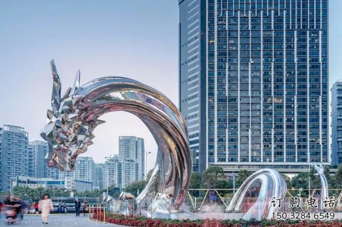 異形龍頭雕塑廠家 現(xiàn)代公園小品 廣場不銹鋼龍頭雕塑廠