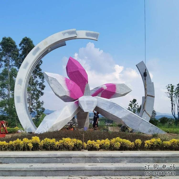 幾何馬蘭花雕塑廠家 中式烤漆小品 現代不銹鋼馬蘭花雕塑廠