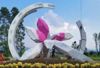 幾何馬蘭花雕塑廠家 中式烤漆小品 現代不銹鋼馬蘭花雕塑廠