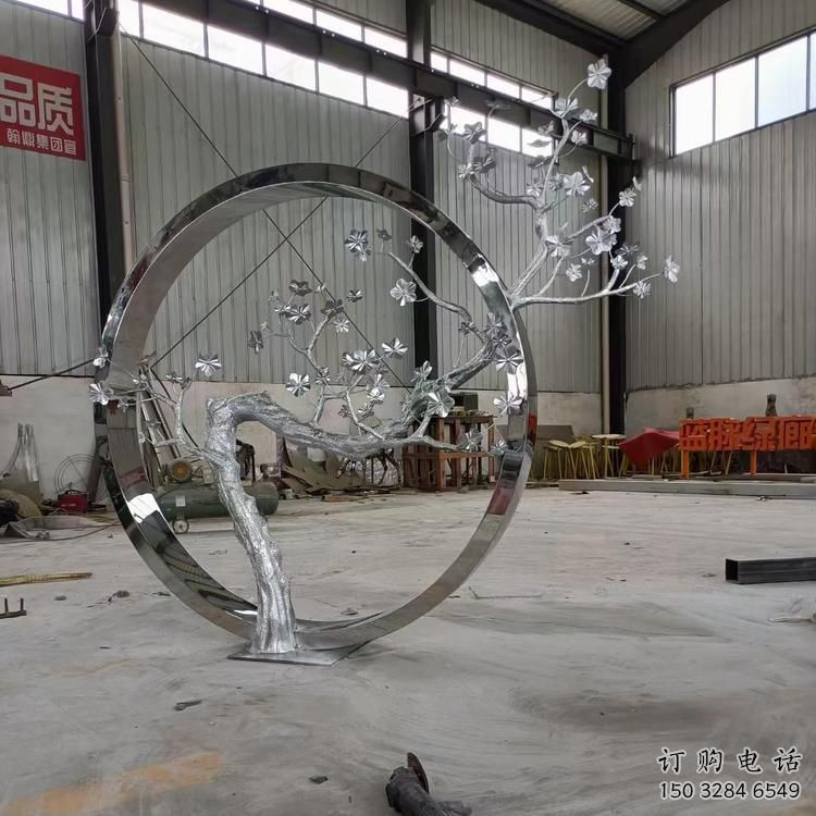 幾何梅花雕塑廠家 鏡面園林小品  戶外不銹鋼梅花雕塑定做