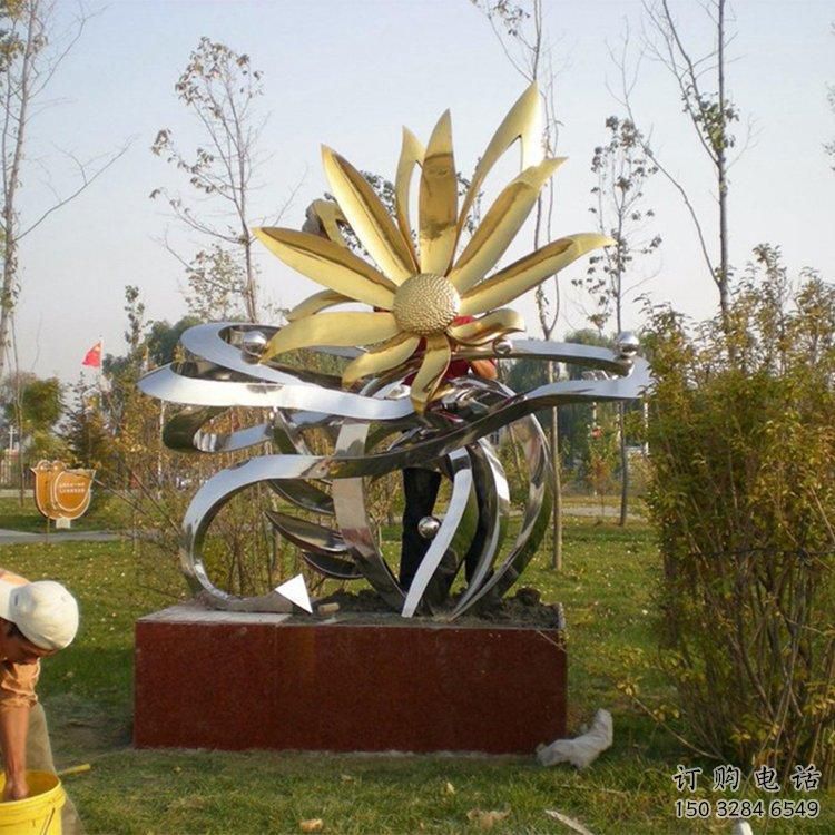 異形菊花雕塑廠家 現(xiàn)代公園小品 廣場不銹鋼菊花雕塑廠