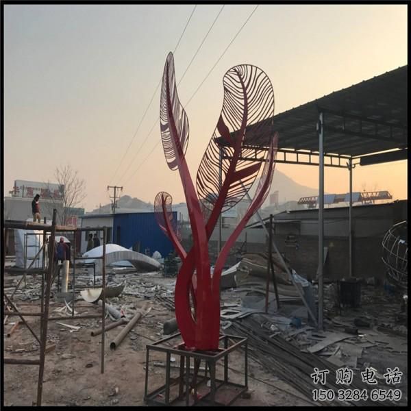 鏤空芭蕉葉雕塑廠家 大型別墅區小品 戶外不銹鋼芭蕉葉雕塑廠