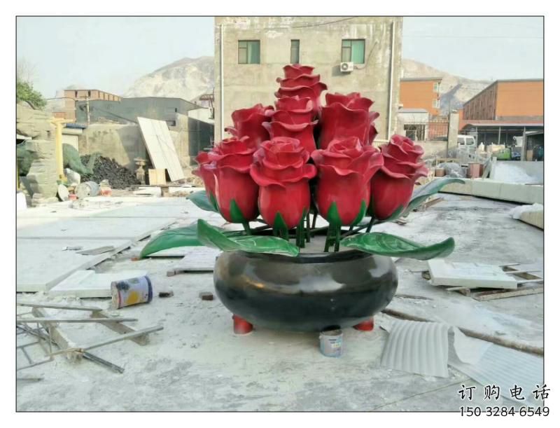 仿真玫瑰花雕塑廠家 現(xiàn)代擺件 烤漆不銹鋼玫瑰花雕塑廠