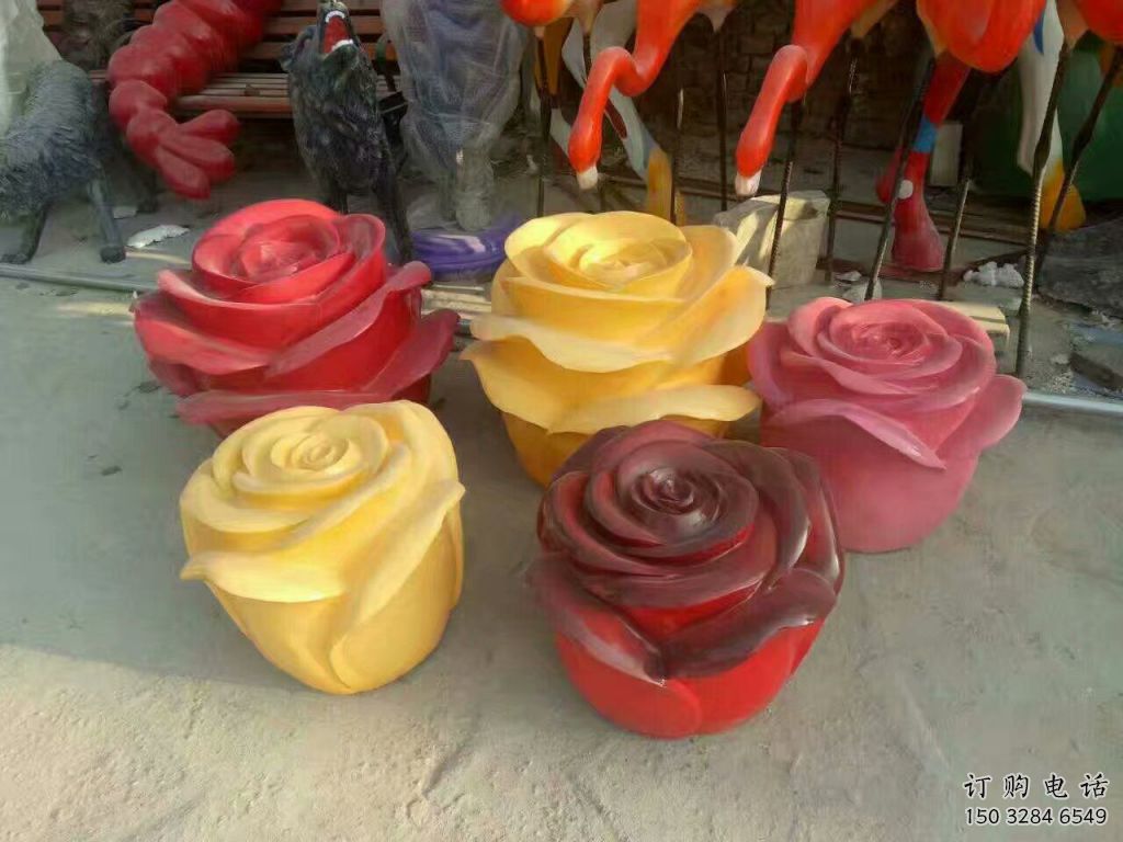 彩繪玫瑰花雕塑廠家 仿真擺件 街頭不銹鋼玫瑰花雕塑廠