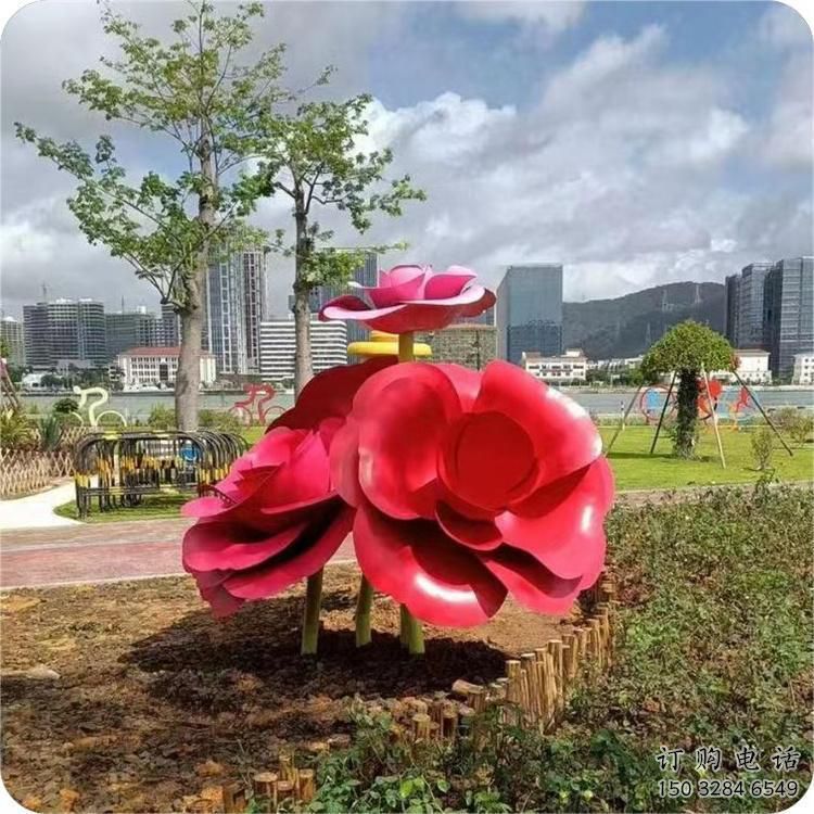 抽象玫瑰花雕塑廠家 烤漆小品 戶外不銹鋼玫瑰花雕塑工廠