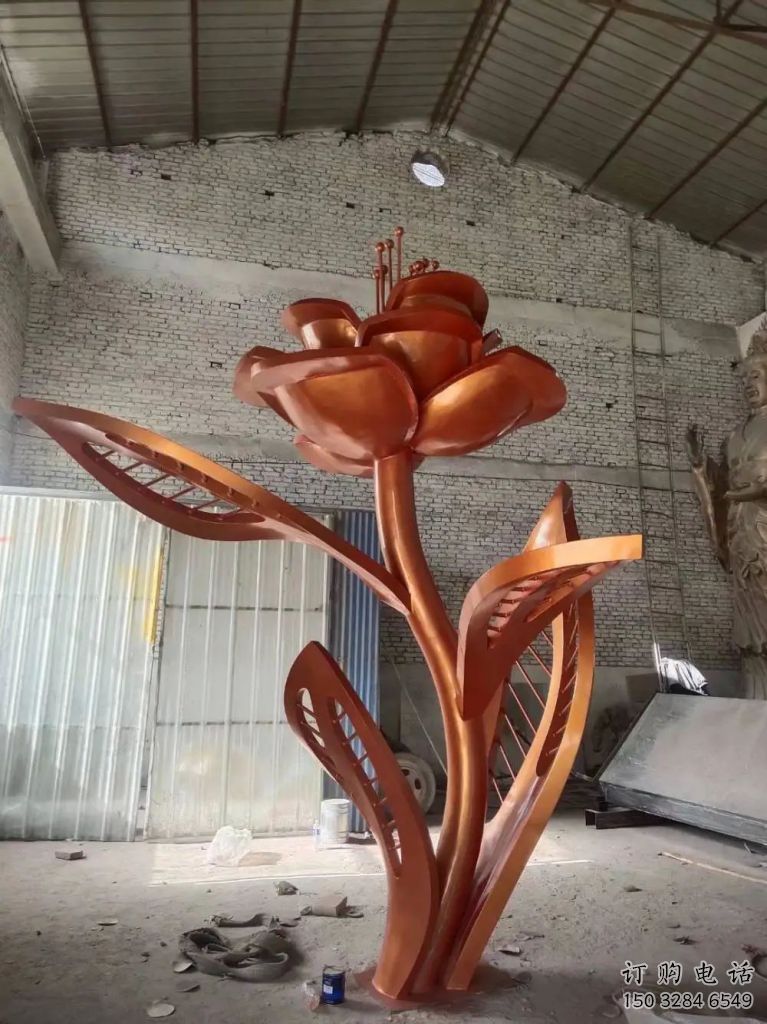 噴漆月季花雕塑廠家 中式村口小品 大型不銹鋼月季花雕塑定制